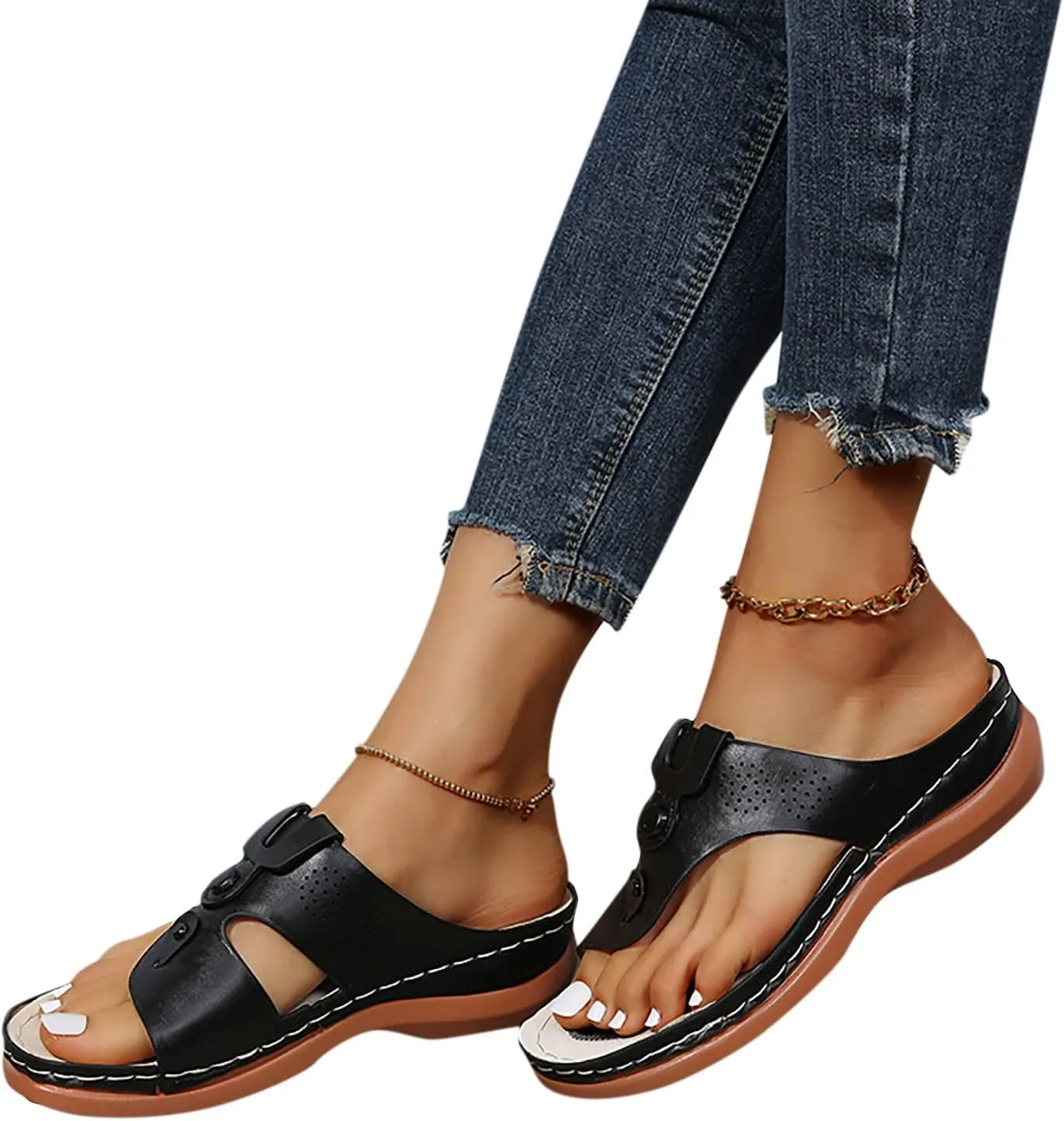 Orthopedic Sandals for Women Cushion Orthopedic Flip Flops Women Sandals for Women Dressy Summer Heel Orthotic Ladies Dress Sandals Low Heel Orthopedic Arch Support Sandals for Women 2025