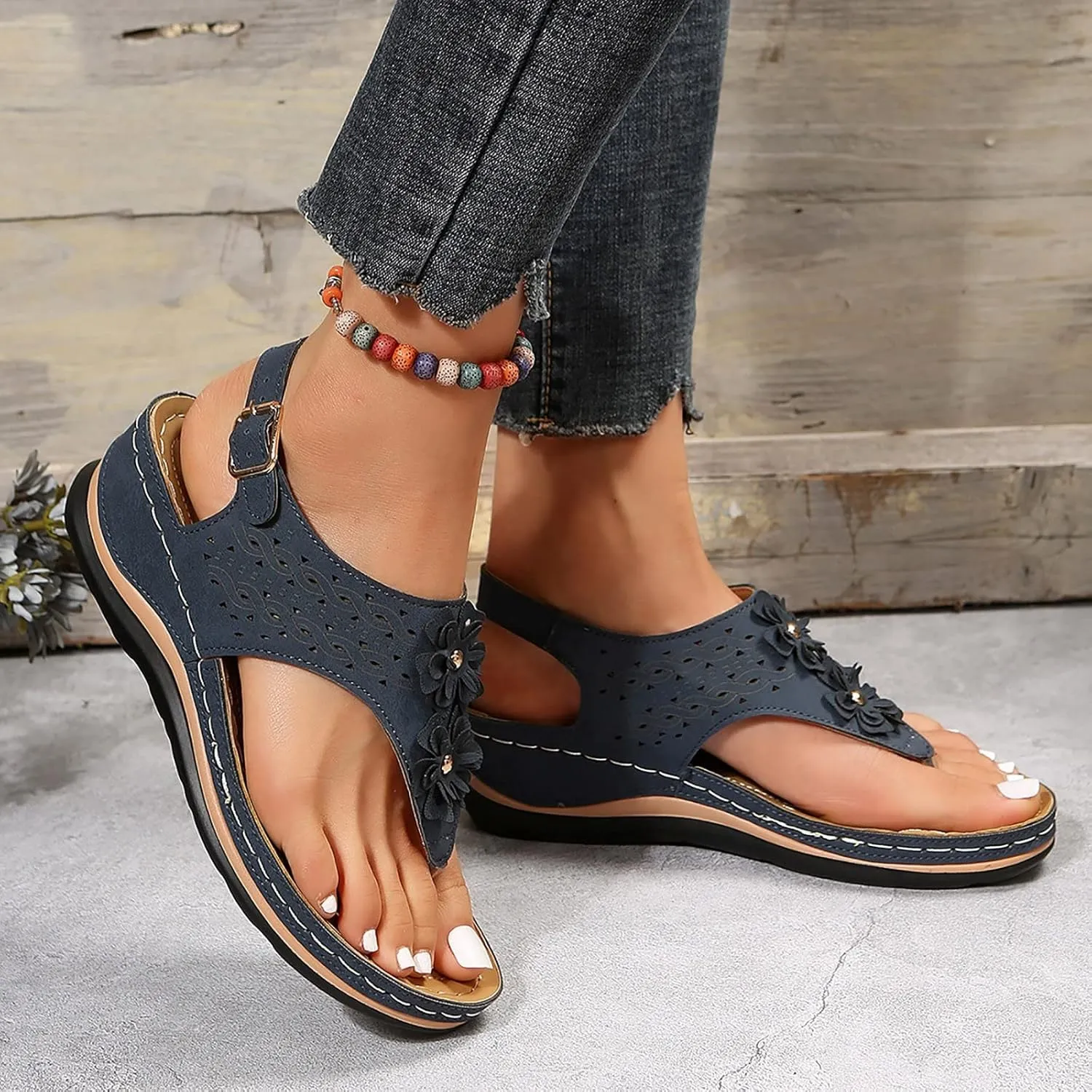 Orthopedic Sandals with Flowers for Women Dressy Summer Orthopedic Wedge Sandals for Women Womans Sandals with Arch Support Orthopedic Womens Sandals with Arch Support Black Casual Summer Shoes