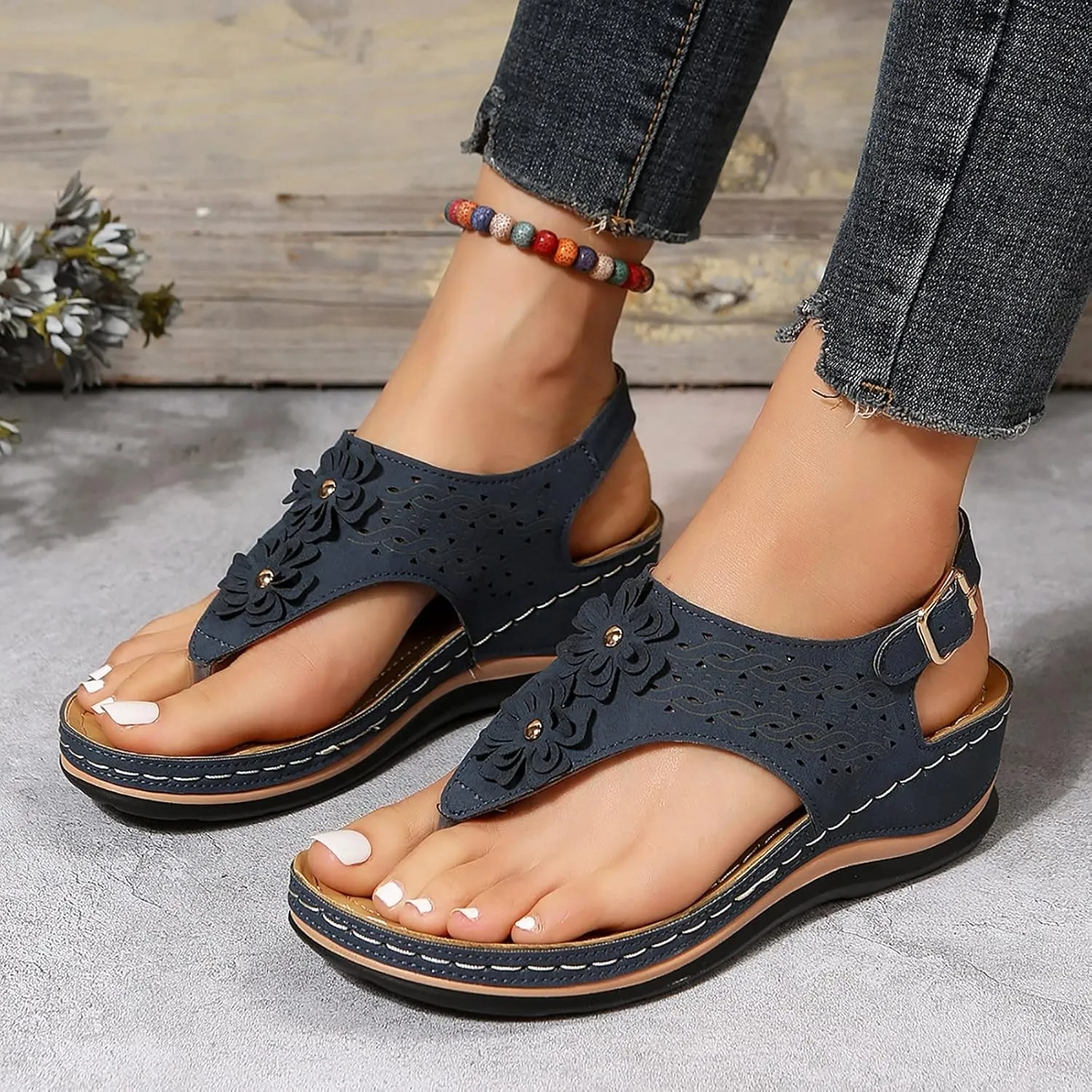 Orthopedic Sandals with Flowers for Women Dressy Summer Orthopedic Wedge Sandals for Women Womans Sandals with Arch Support Orthopedic Womens Sandals with Arch Support Black Casual Summer Shoes