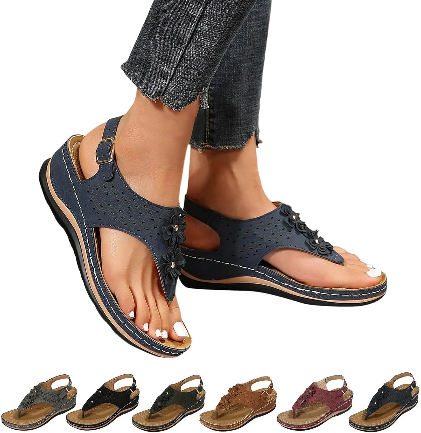 Orthopedic Sandals with Flowers for Women Dressy Summer Orthopedic Wedge Sandals for Women Womans Sandals with Arch Support Orthopedic Womens Sandals with Arch Support Black Casual Summer Shoes