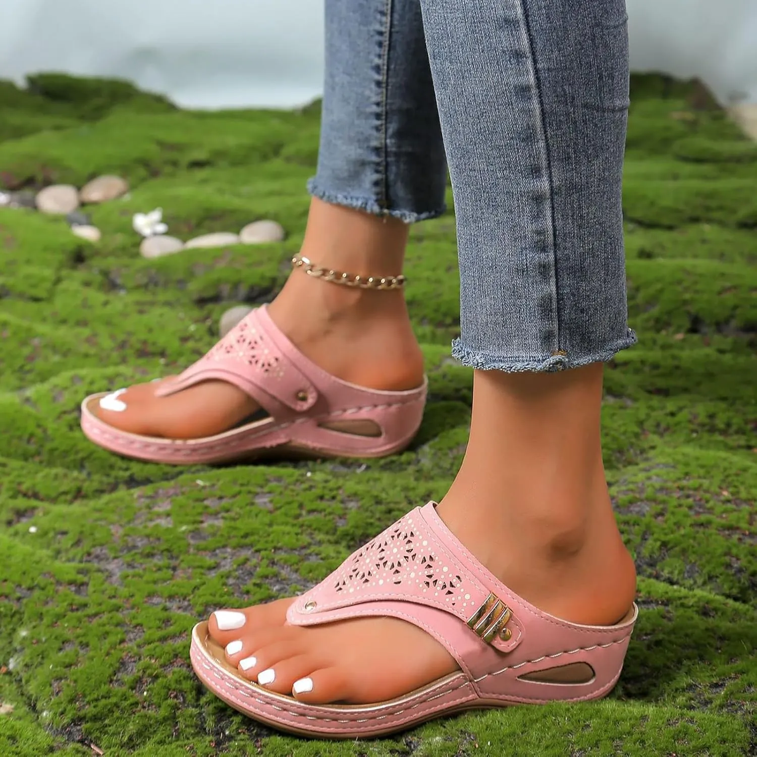 Orthotic Sandals for Women with Arch Support Spring Beach Slippers Orthopedic Womens Fashion Orthotic Flip Flops Yoga Mat Slides Comfort Plantar Fasciitis Slip on Flat Sandals Non Slip