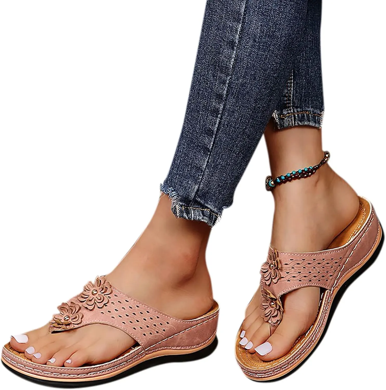Orthotic Slippers for Women Wide Feet Orthopedic Yoga Sandals Women Womens Comfort Walking Sandals Orthotic Plantar Fasciitis Slippers Women High Arch Heel Support Indoor Wedge Sandals for Women