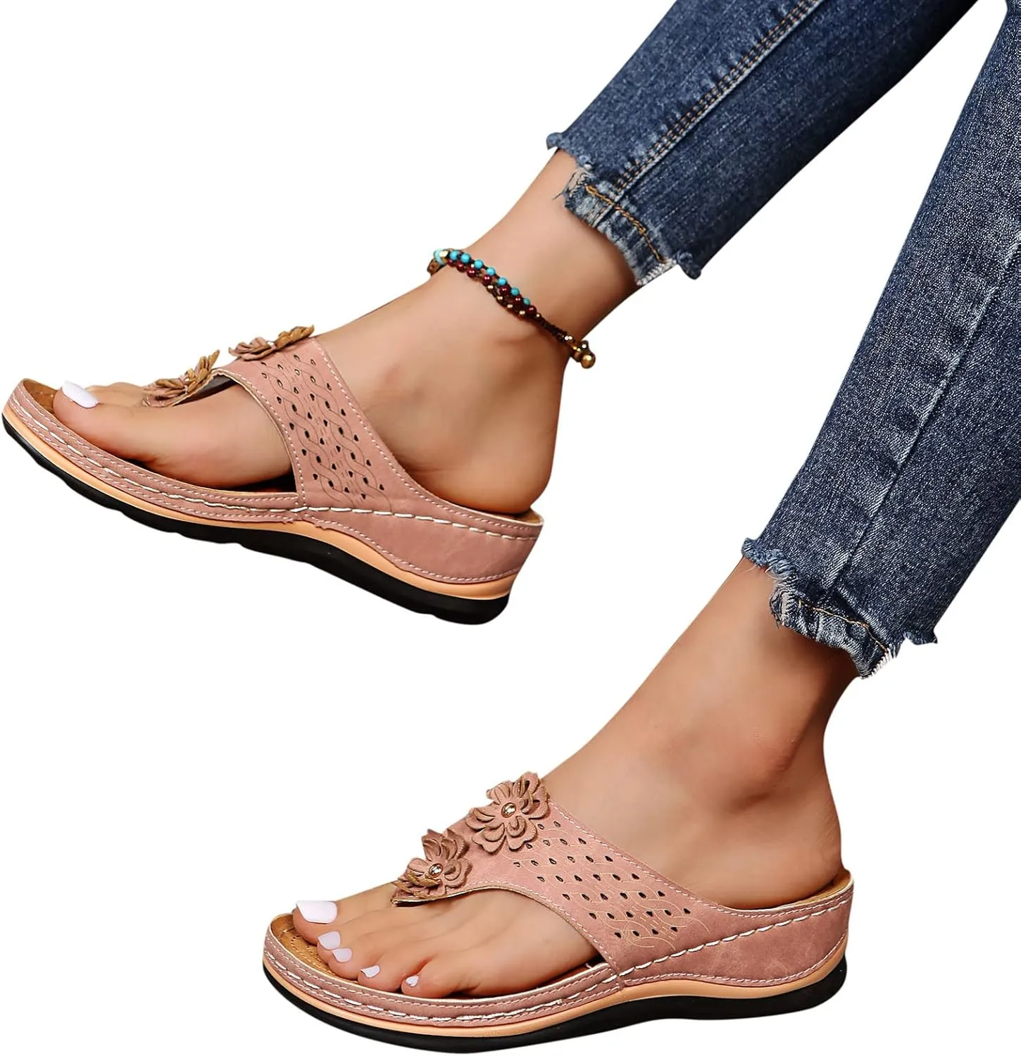 Orthotic Slippers for Women Wide Feet Orthopedic Yoga Sandals Women Womens Comfort Walking Sandals Orthotic Plantar Fasciitis Slippers Women High Arch Heel Support Indoor Wedge Sandals for Women
