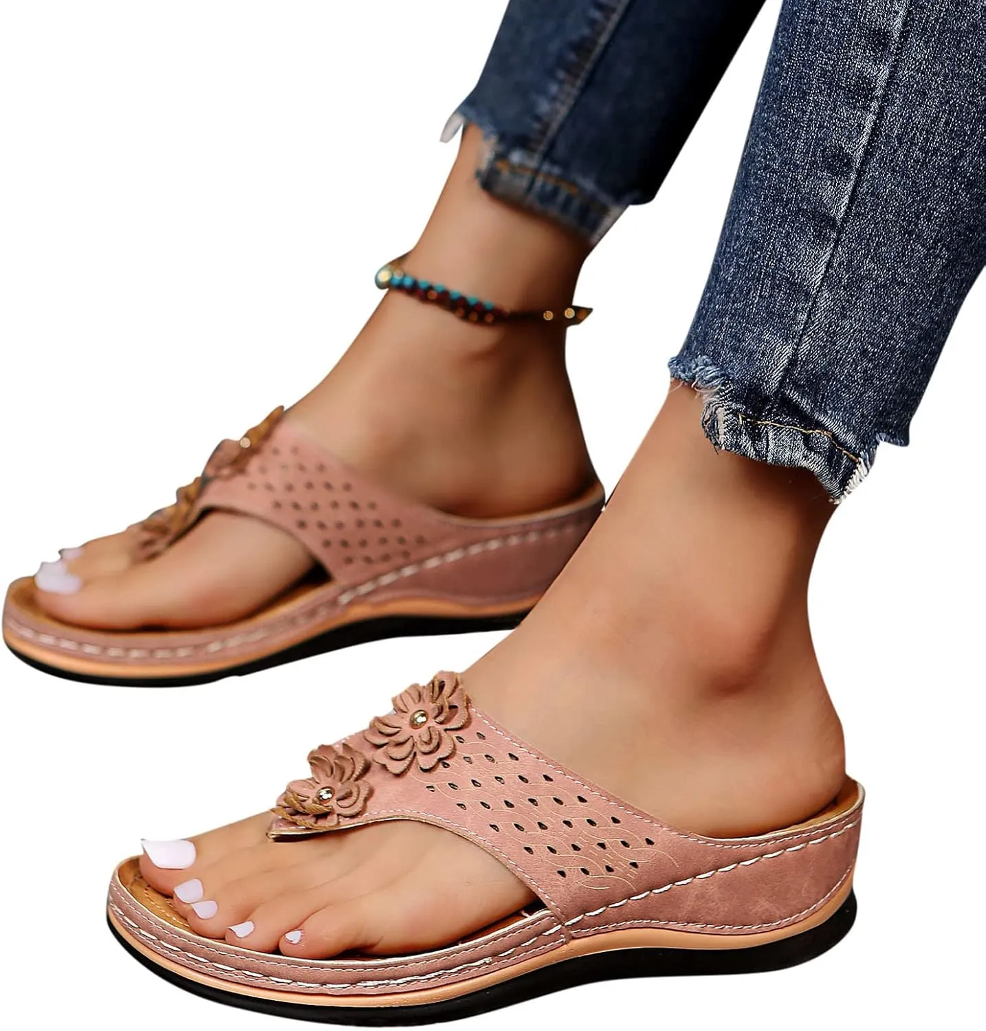Orthotic Slippers for Women Wide Feet Orthopedic Yoga Sandals Women Womens Comfort Walking Sandals Orthotic Plantar Fasciitis Slippers Women High Arch Heel Support Indoor Wedge Sandals for Women