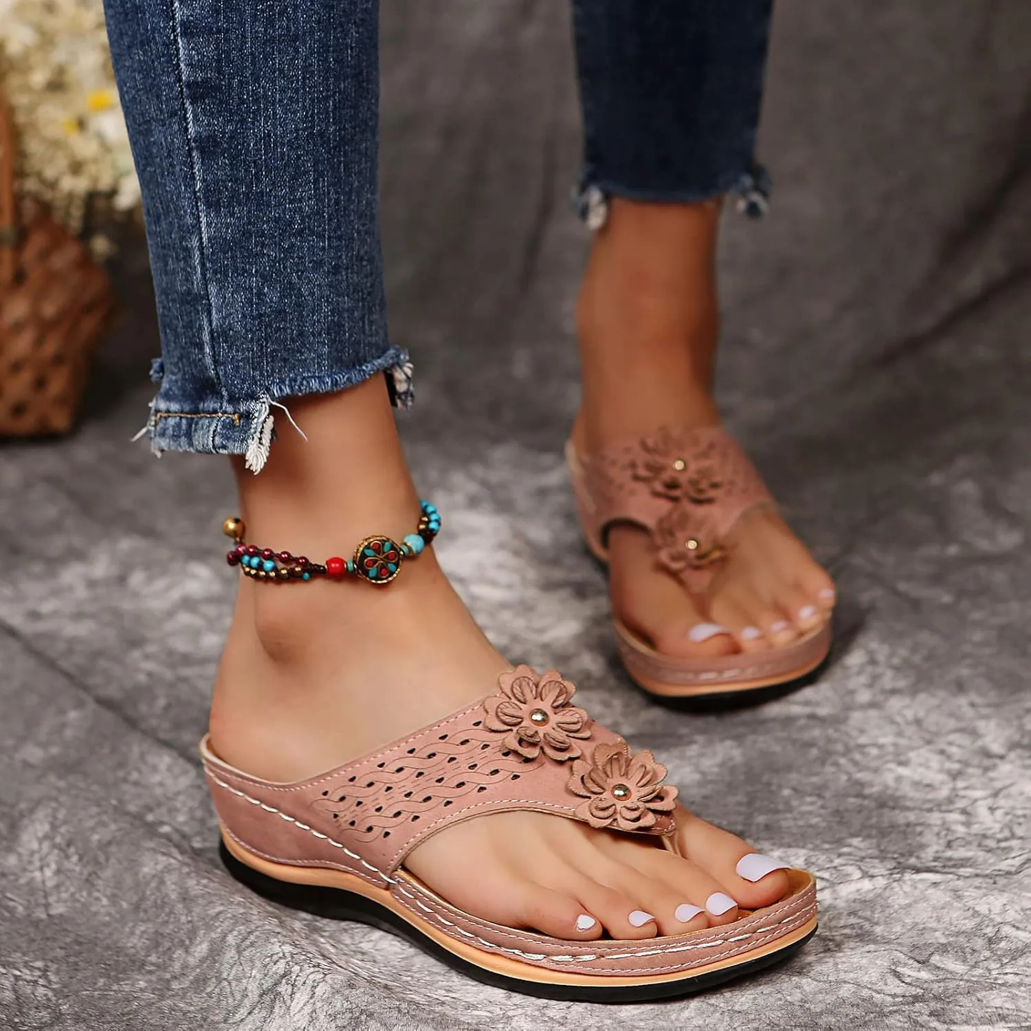 Orthotic Slippers for Women Wide Feet Orthopedic Yoga Sandals Women Womens Comfort Walking Sandals Orthotic Plantar Fasciitis Slippers Women High Arch Heel Support Indoor Wedge Sandals for Women