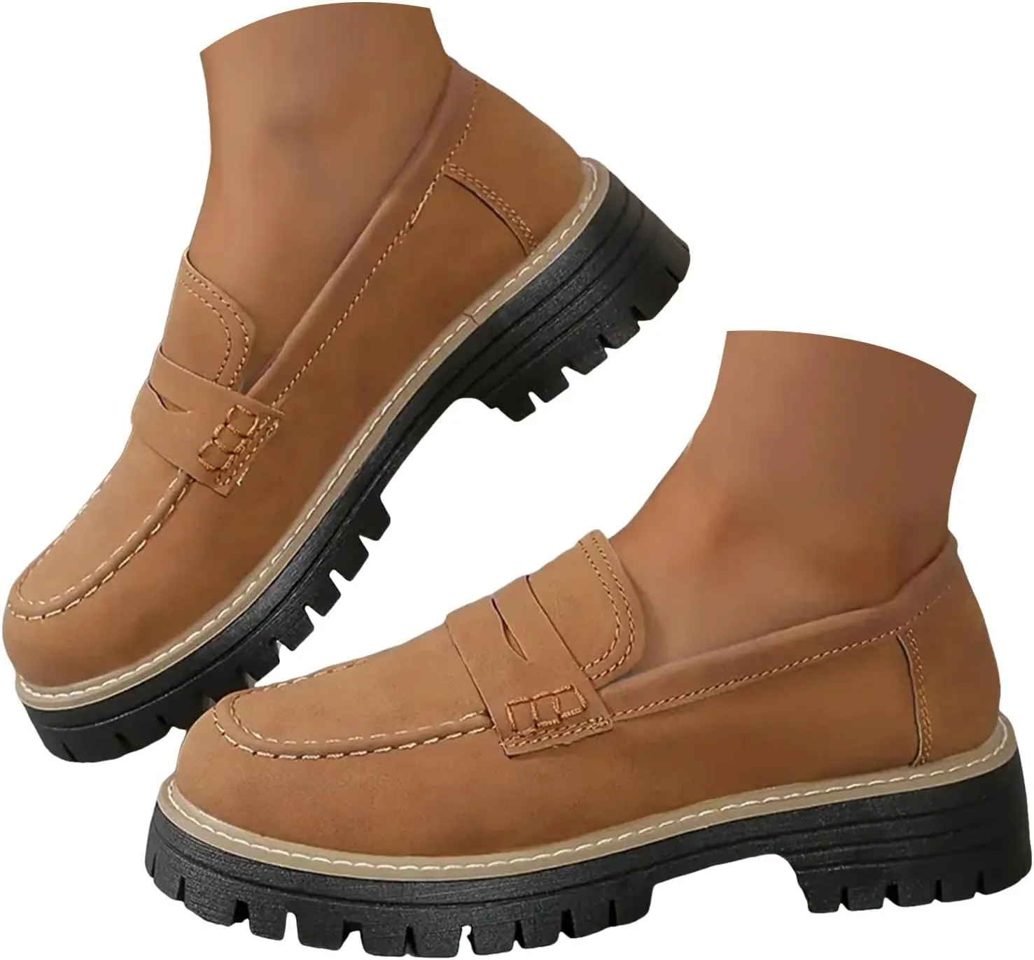 Orthoture-Orthopedic Platform Loafers Platform Loafers for Women Chunky Heel Slip-on Round Toe Comfort Chunky Loafer Shoes