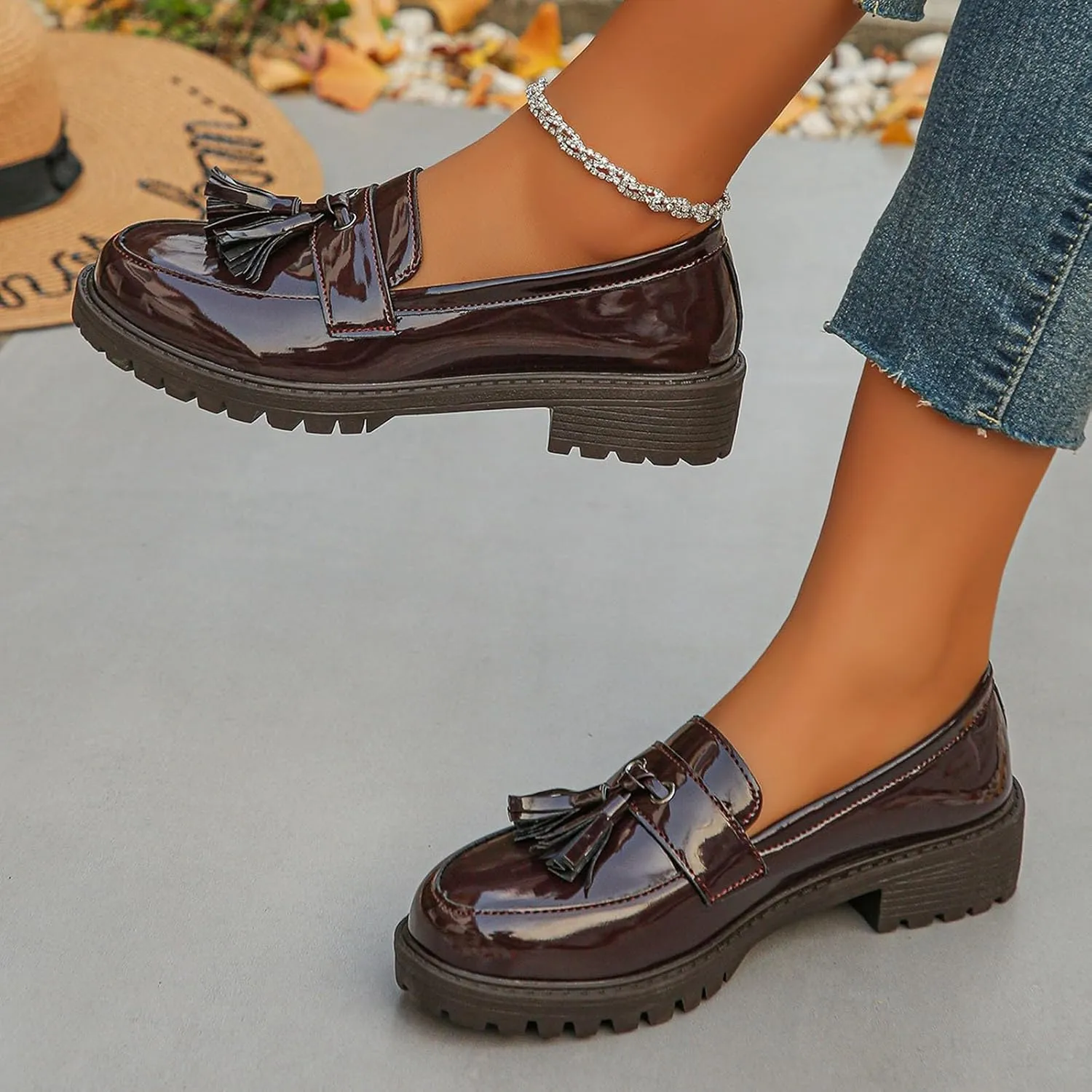 Penny Loafers for Women Chunky Business Shoes Casual Slip On Shoe Comfortable Work Shoes Cute Loafers Shoe