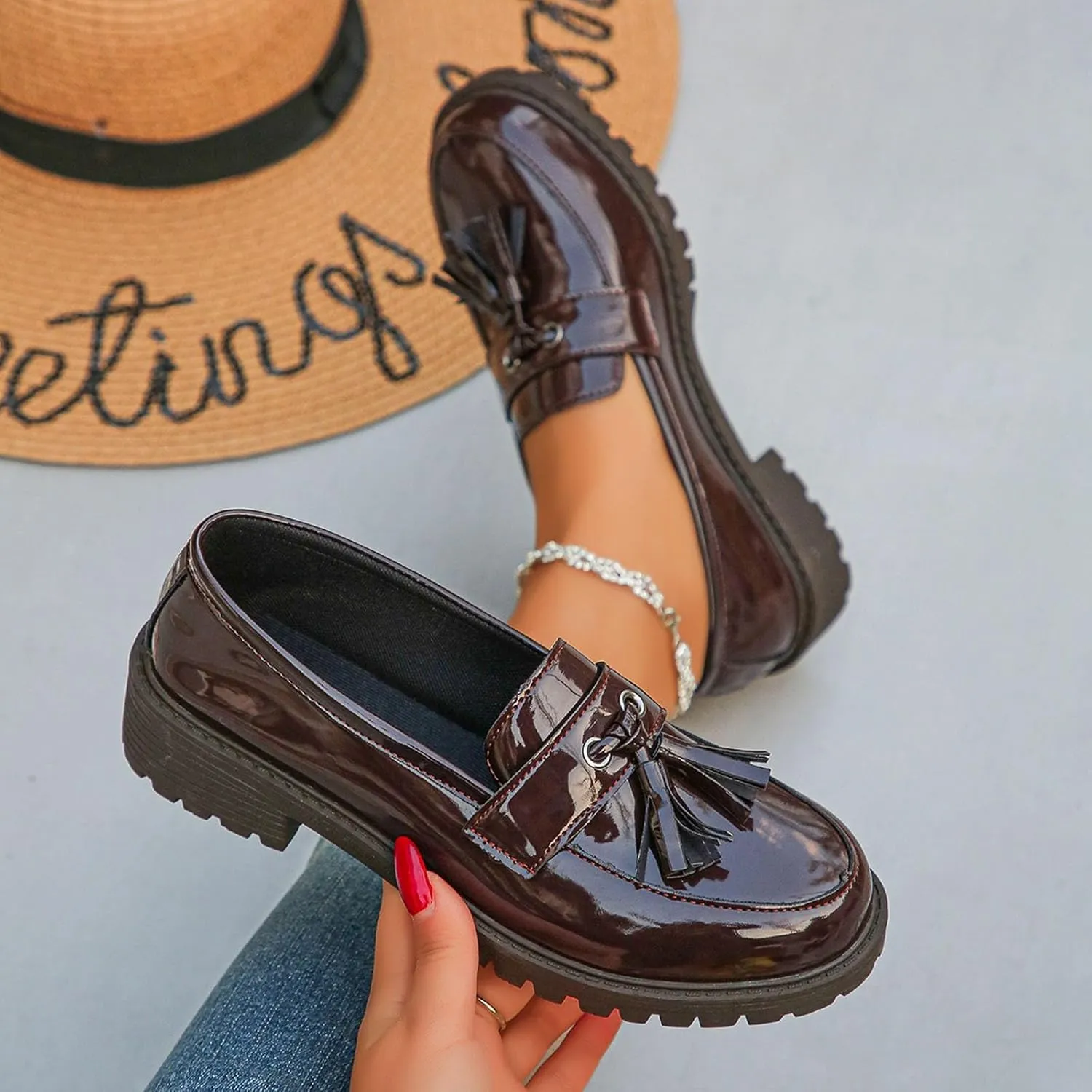 Penny Loafers for Women Chunky Business Shoes Casual Slip On Shoe Comfortable Work Shoes Cute Loafers Shoe