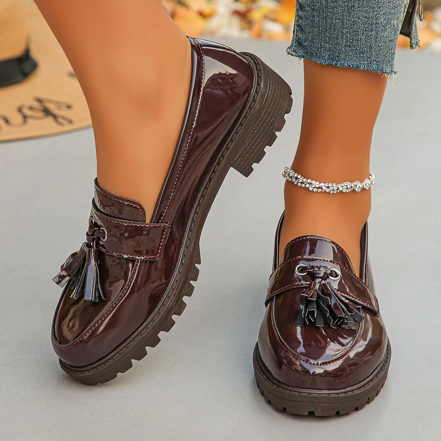 Penny Loafers for Women Chunky Business Shoes Casual Slip On Shoe Comfortable Work Shoes Cute Loafers Shoe