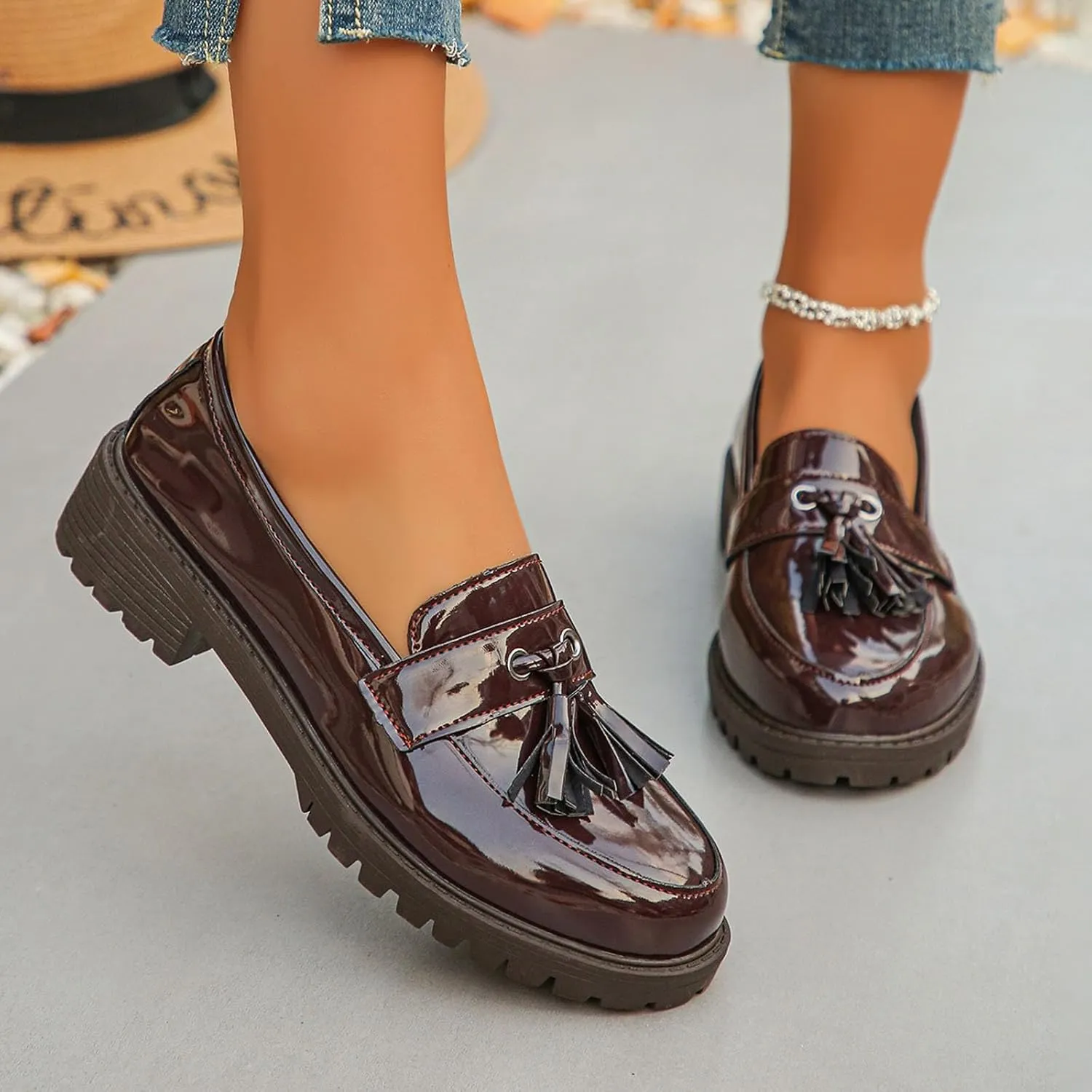 Penny Loafers for Women Chunky Business Shoes Casual Slip On Shoe Comfortable Work Shoes Cute Loafers Shoe