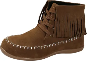 Platform Boots Women's Suede Ankle Boots Lace-Up Strappy Flat Booties Casual Short Pull On Fall Winter Bootie