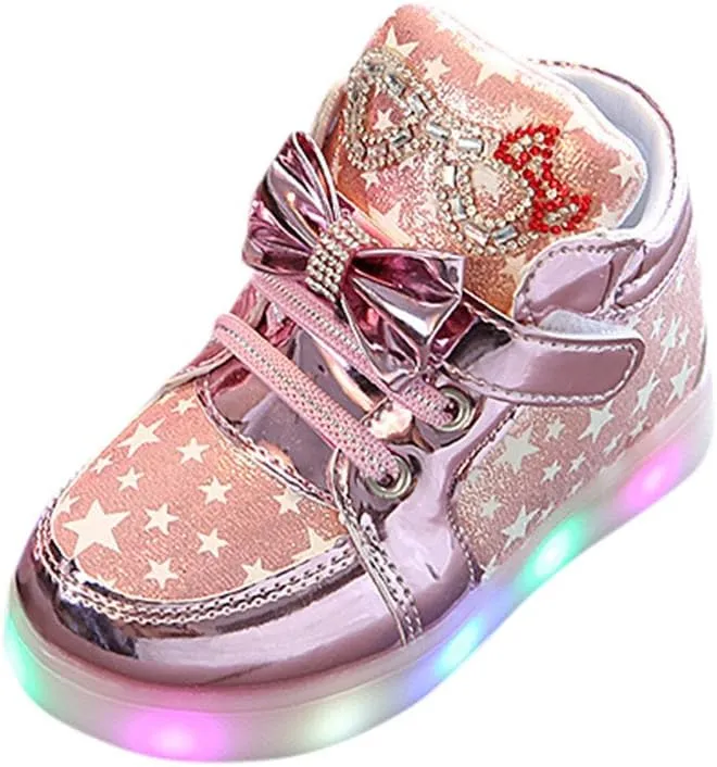 POLG Child Casual Shoes Fashion Baby Sneakers Running Sport Shoes Toddler Baby Sneakers Star Luminous Colorful Light Shoes (Pink-6#A, 2T)
