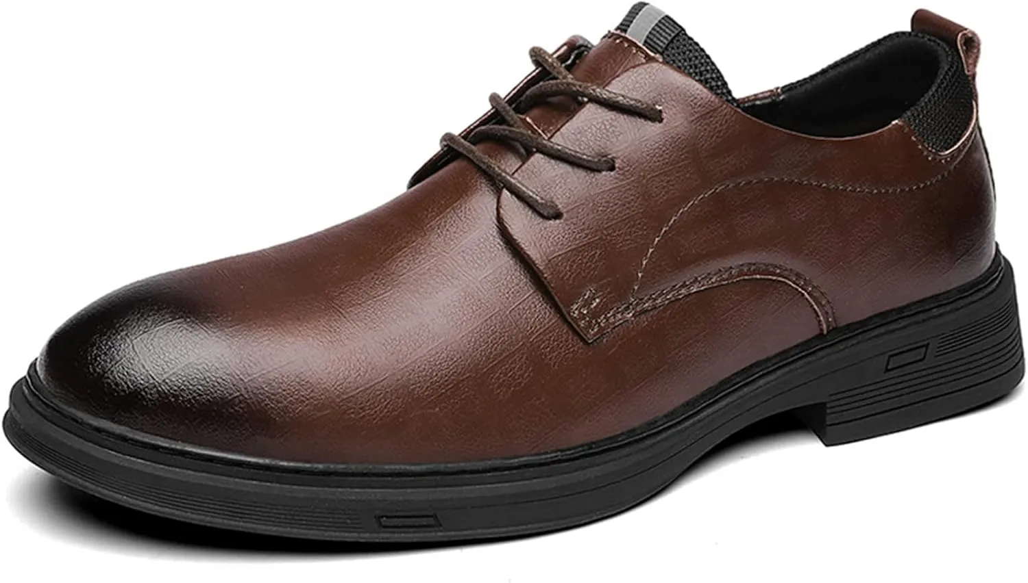 PURCHAWEE Men's Plaid Derby Shoes Dress Shoes,Leather Burnished Embossed Non Slip Lace Up Round Toe Block Heel Formal Business Shoes