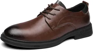 PURCHAWEE Men's Plaid Derby Shoes Dress Shoes,Leather Burnished Embossed Non Slip Lace Up Round Toe Block Heel Formal Business Shoes