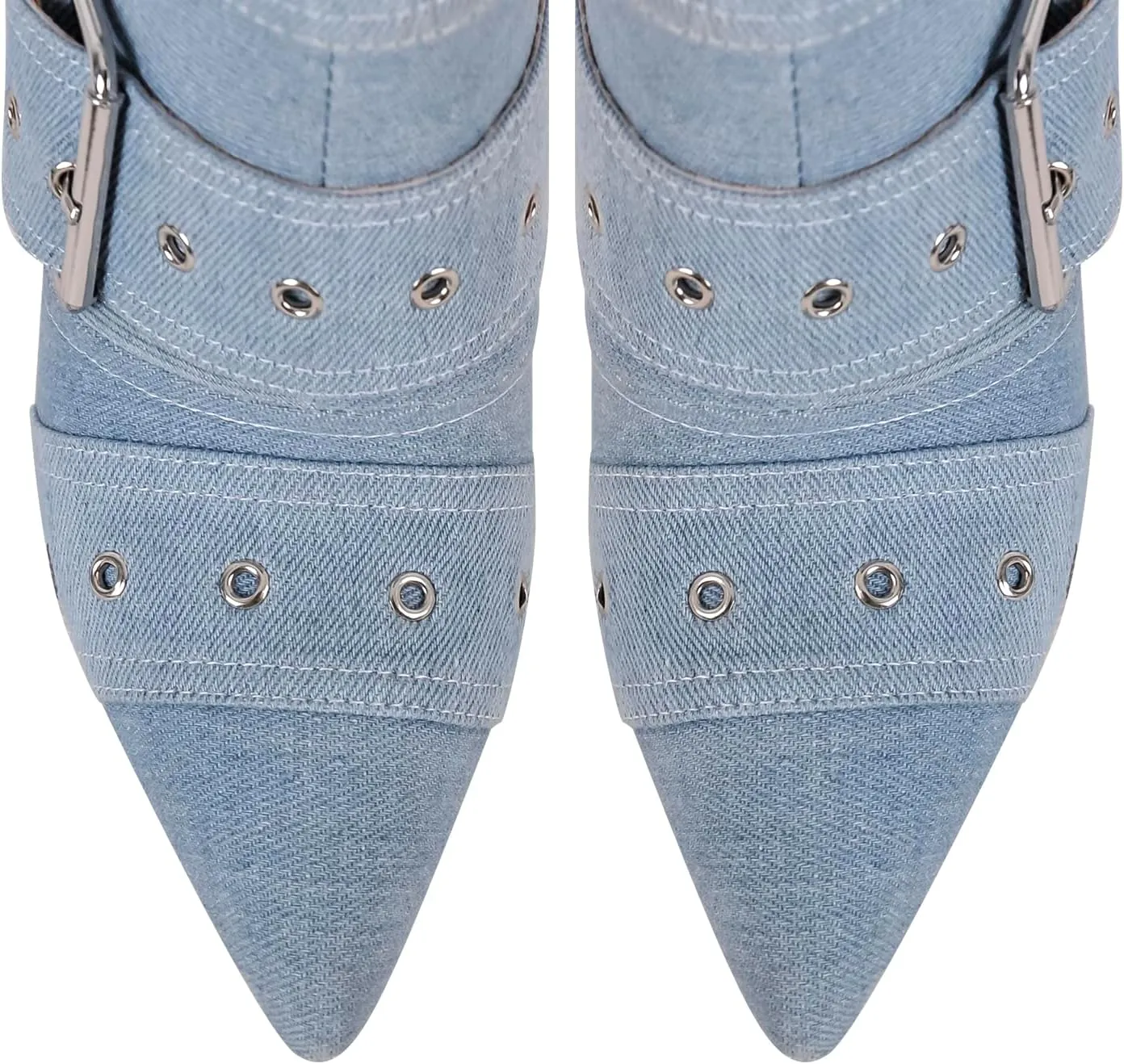 richealnini Sexy Pointed Toe Ankle Boots with Chains and Buckles Side Zip Up Stiletto Heel Mid Calf Booties
