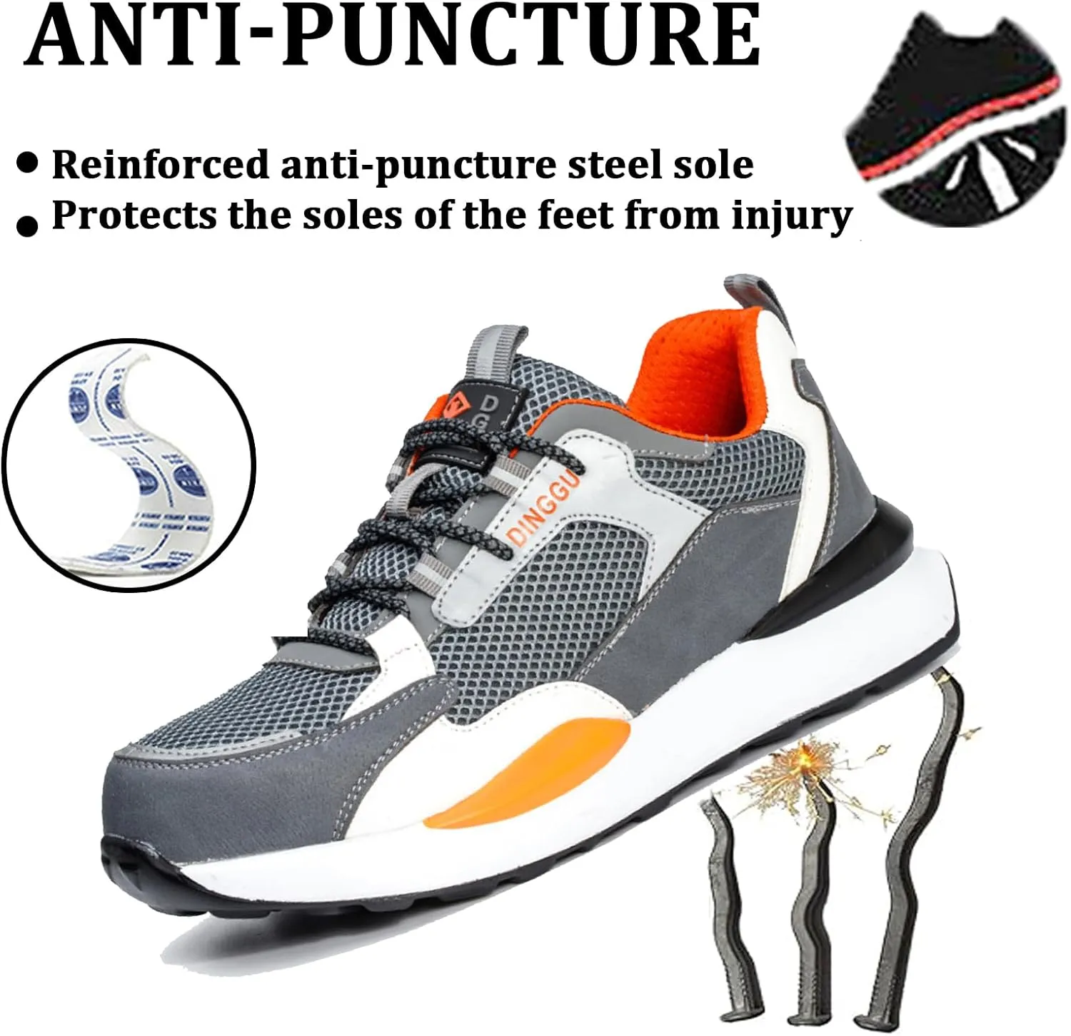 Safety Trainers Men Steel Toe Cap Trainers Work Construction Breathable Safety Shoes Non Slip Sneakers