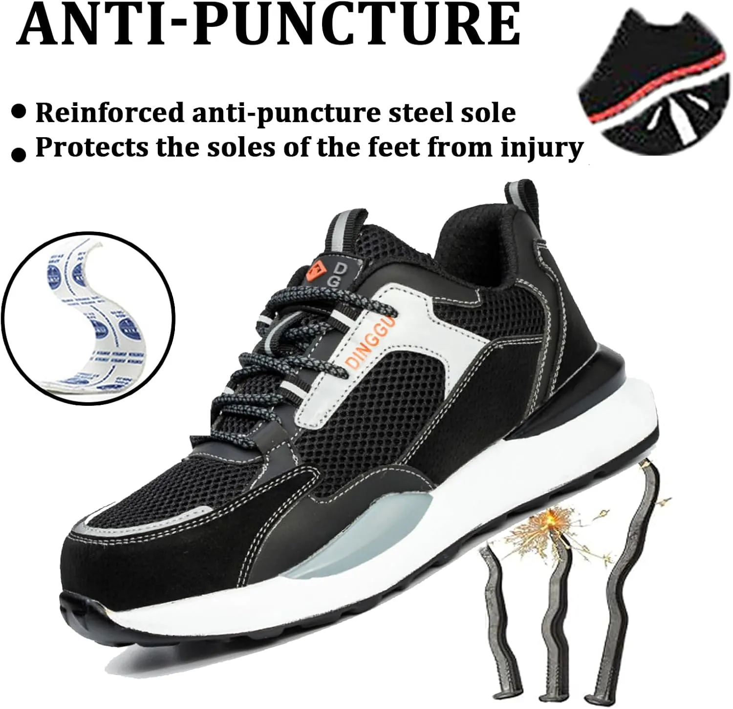 Safety Trainers Men Steel Toe Cap Trainers Work Construction Breathable Safety Shoes Non Slip Sneakers