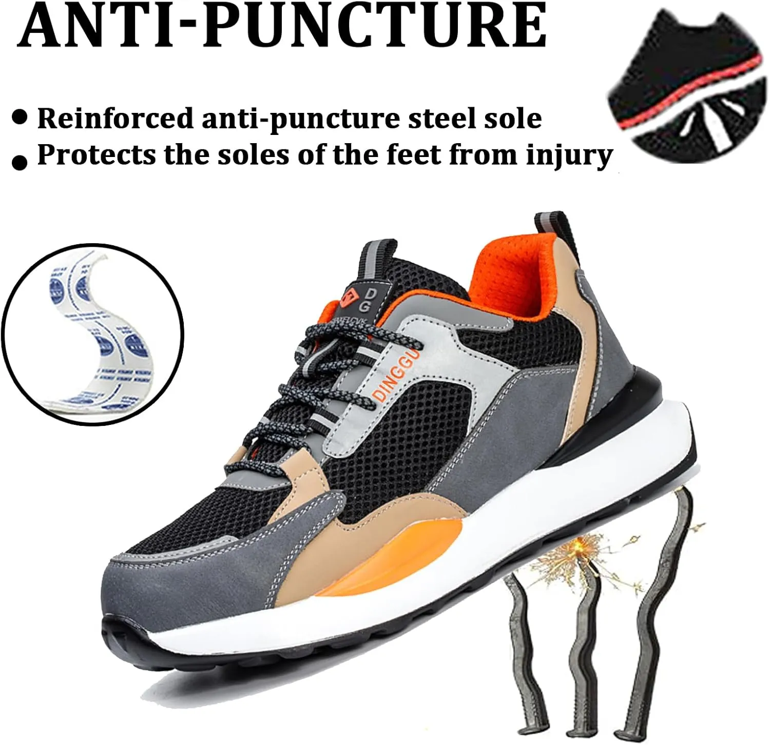 Safety Trainers Men Steel Toe Cap Trainers Work Construction Breathable Safety Shoes Non Slip Sneakers