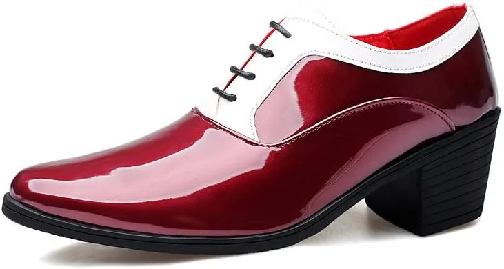 Santimon Men's Contrast Patent Leather Cuban Heel Oxfords Shoes for Wedding Dress Lace-up Shoes