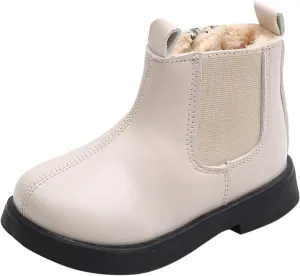 sfdgfhyf Autumn Boots Little Kid Toddler Boots Boys Girls Waterpoor Ankle Boots Side Zipper Booties Fleece Windproof