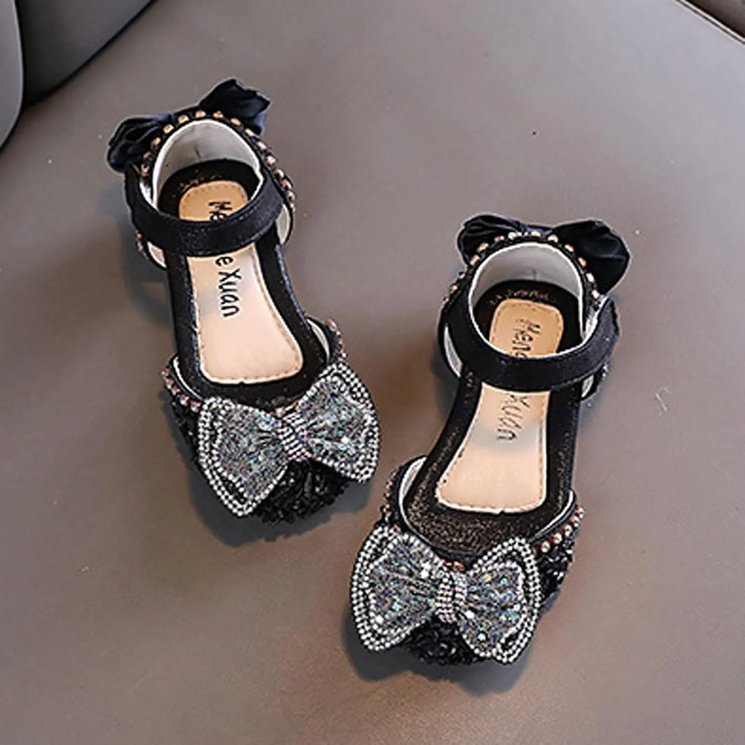 sfdgfhyf Girls Comfortable Shoes Fashion Spring Summer Girls' Sandals Dress Dance Show Princess Shoes Flat (Black, 7 Toddler)