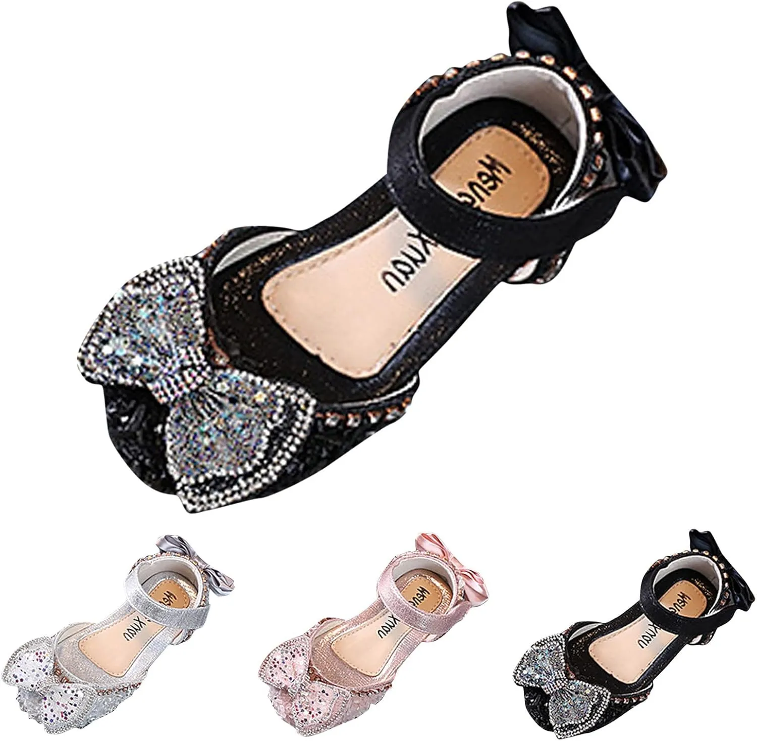 sfdgfhyf Girls Comfortable Shoes Fashion Spring Summer Girls' Sandals Dress Dance Show Princess Shoes Flat (Black, 7 Toddler)