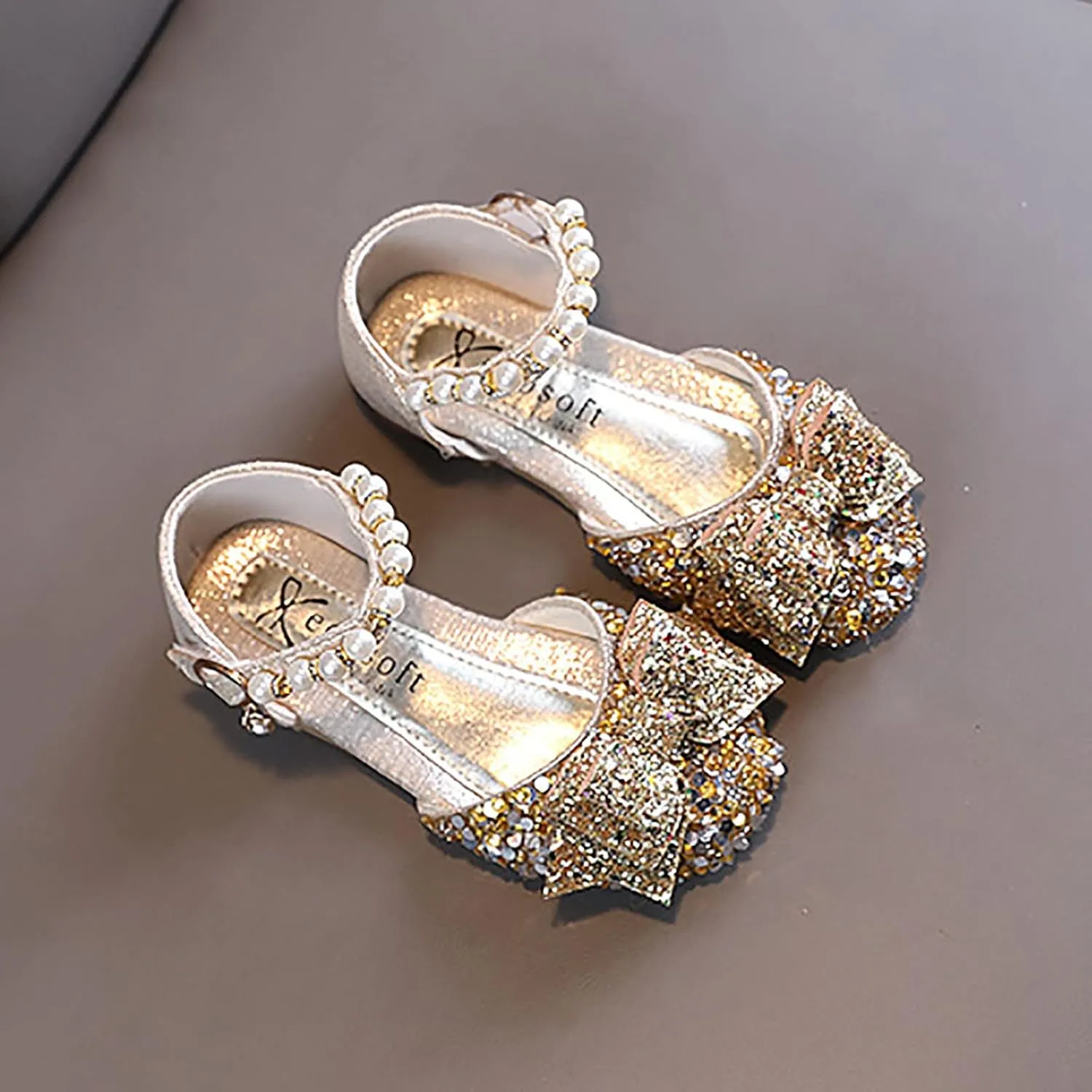 sfdgfhyf Girls Low Heel Foot Warmer Toddler Baby Casual Princess Dress Shoes Comfortable Flat Outdoor (Gold, 31 Little Child)