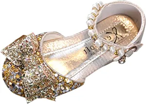 sfdgfhyf Girls Low Heel Foot Warmer Toddler Baby Casual Princess Dress Shoes Comfortable Flat Outdoor (Gold, 31 Little Child)
