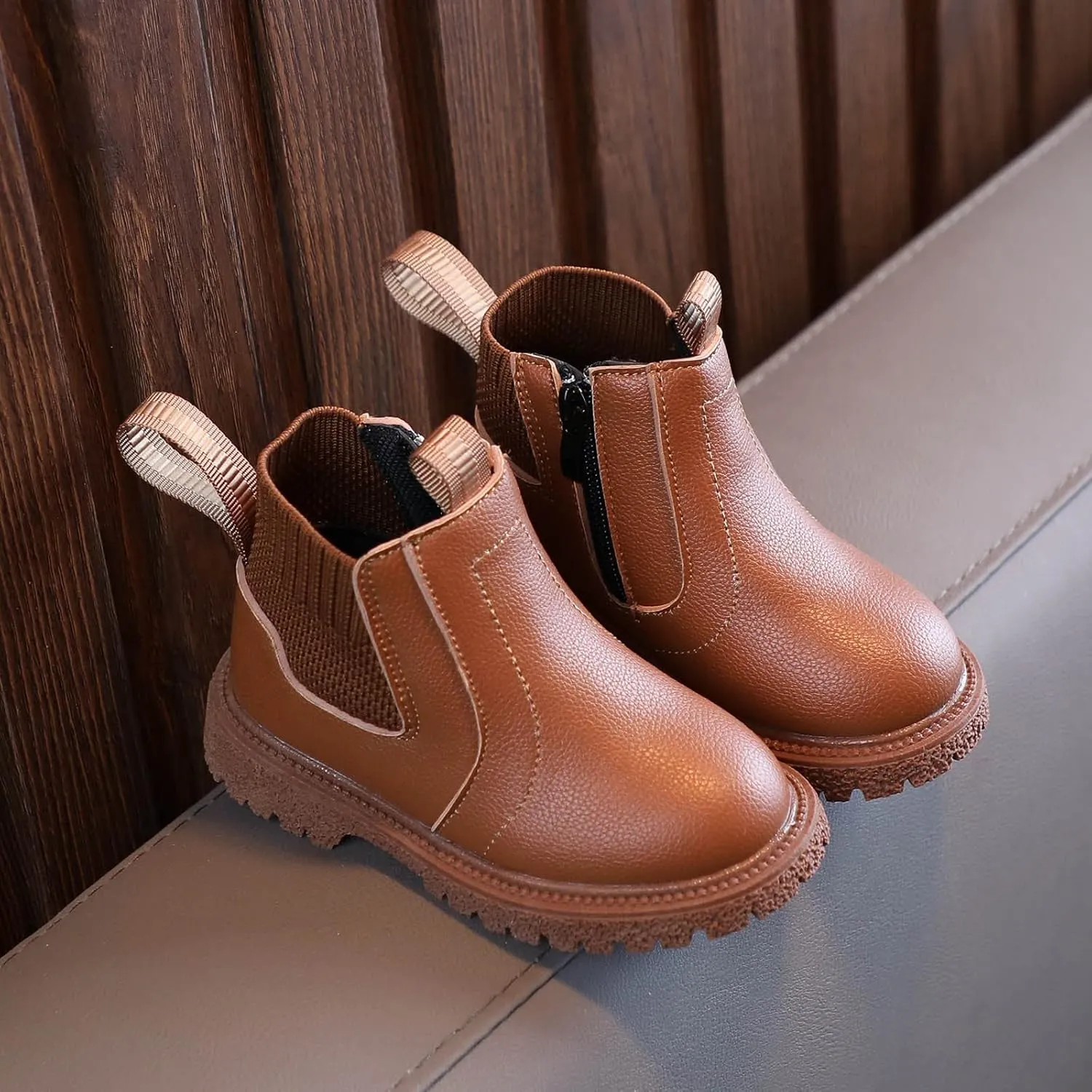 sfdgfhyf Solid Color Shoes for Little Kid Girls Boys Child Ankle Boots Low Heel Booties Fashion Side Zipper Short Flat