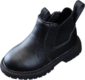 sfdgfhyf Solid Color Shoes for Little Kid Girls Boys Child Ankle Boots Low Heel Booties Fashion Side Zipper Short Flat