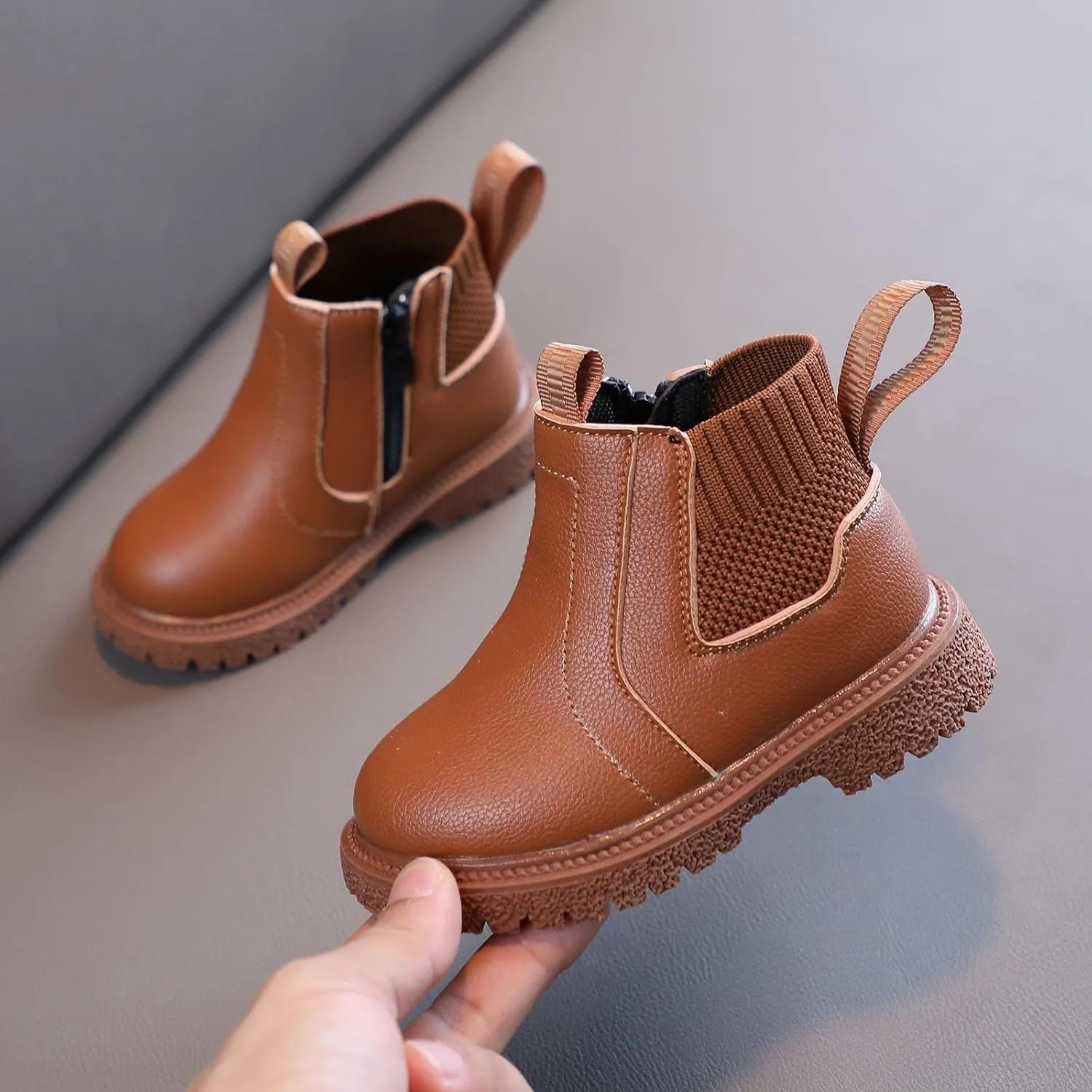 sfdgfhyf Solid Color Shoes for Little Kid Girls Boys Child Ankle Boots Low Heel Booties Fashion Side Zipper Short Flat