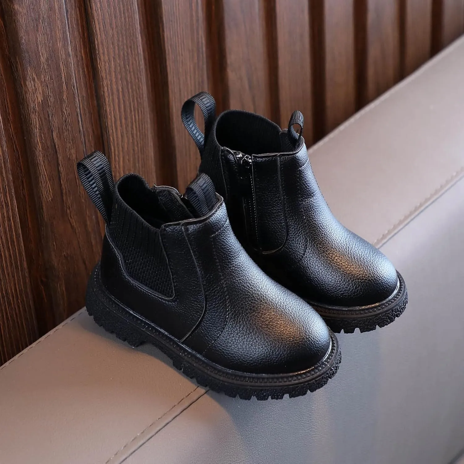 sfdgfhyf Solid Color Shoes for Little Kid Girls Boys Child Ankle Boots Low Heel Booties Fashion Side Zipper Short Flat