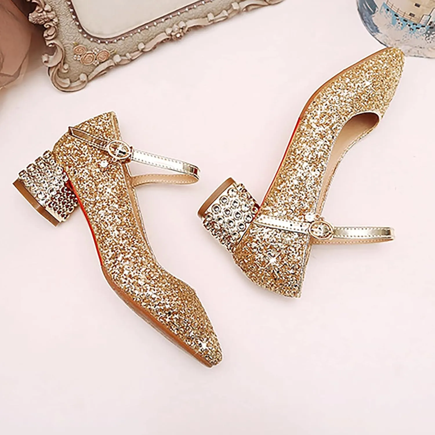 sfdgfhyf Unisex Boys Girls House Foot Warmer Big Kids Girls Closed Toe Hook Loop Buckle Shiny High Heel Shoes Party