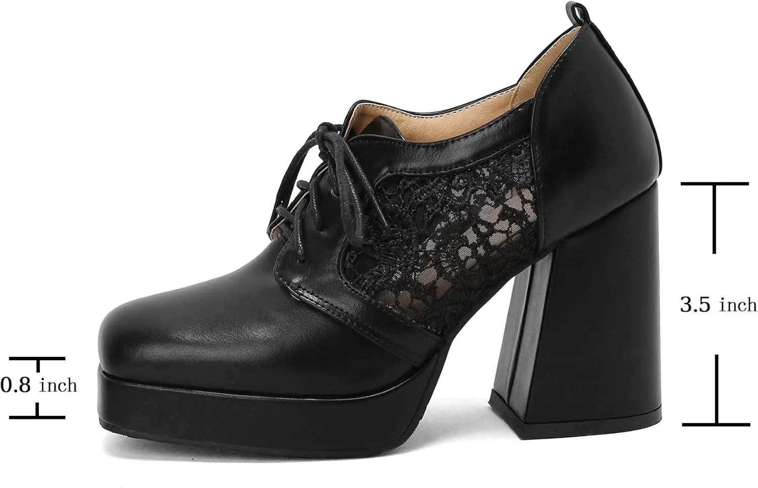 SHEMEE Women's Chunky High Heels Square Toe Oxfords Pumps Platform Lace Up Block Heeled Booties Office Dress Shoes
