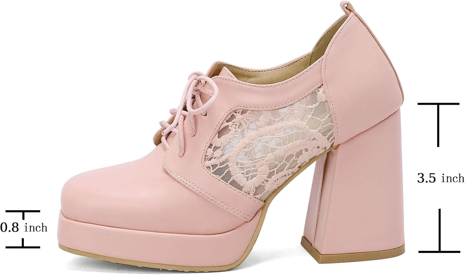 SHEMEE Women's Chunky High Heels Square Toe Oxfords Pumps Platform Lace Up Block Heeled Booties Office Dress Shoes