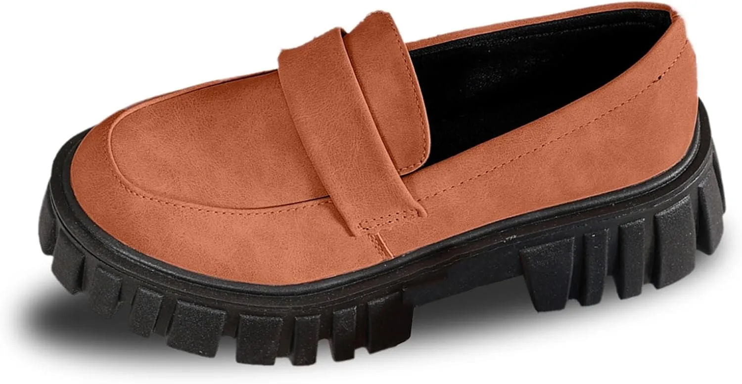Slip-On Loafers for Women Leather Work Shoe Chunky Business Shoe Comfortable Dress Shoes Casual Platform Shoes