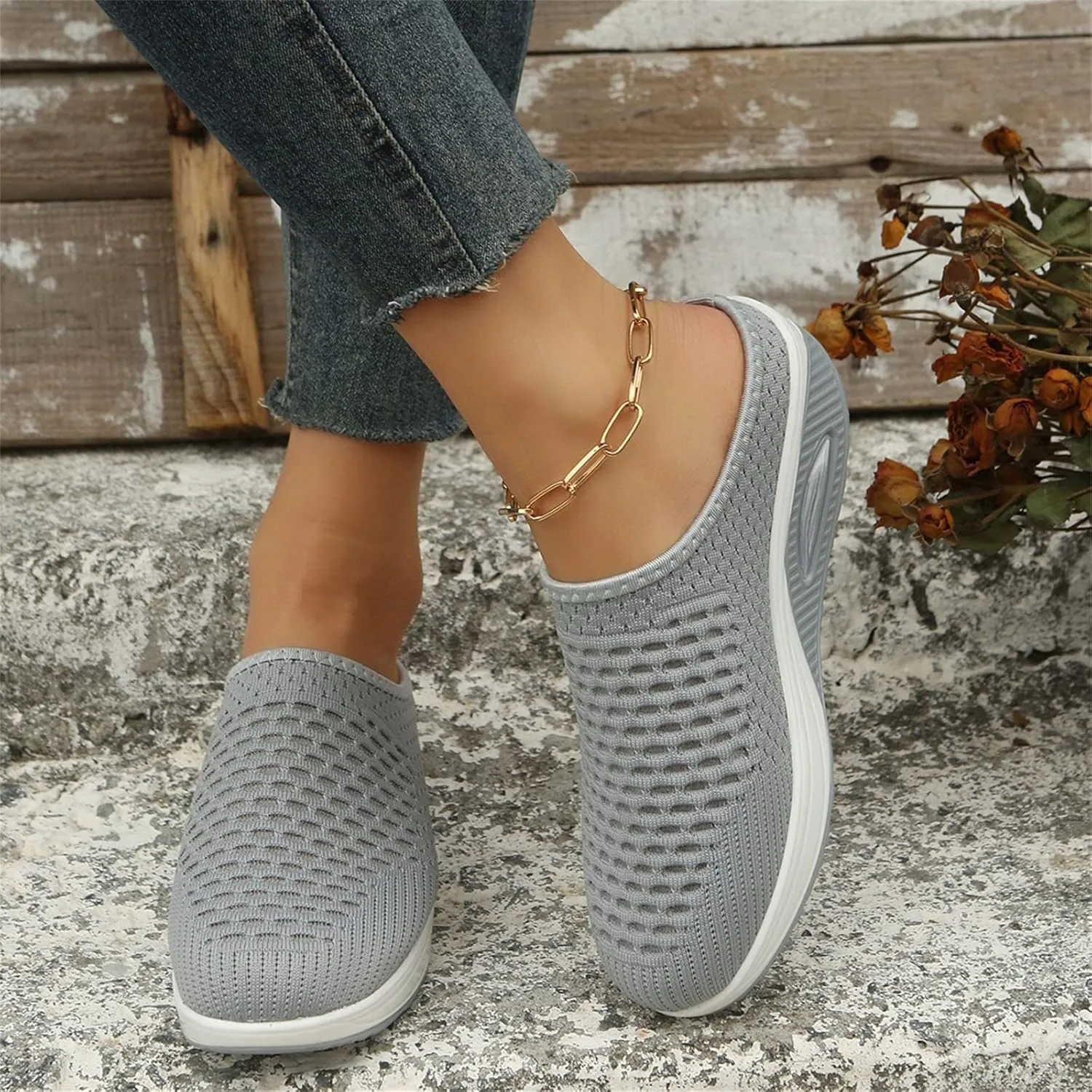Slip On Sneakers for Women Orthopedic Platform Loafers Breathable Lightweight Running Shoes Summer Open Back Garden Clogs