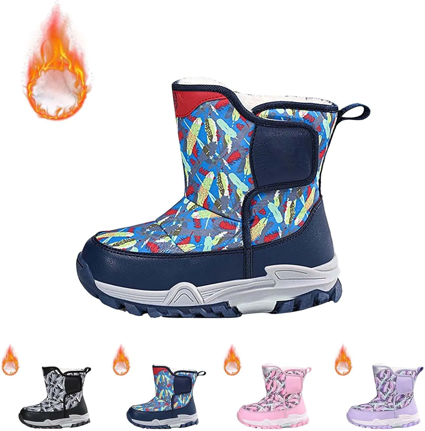 Snow Boots for Kids Boys Winter Warm Wateroof Insulated Fleece Lined Big Kids Cozy Outdoor Sneaker Hiking Boot