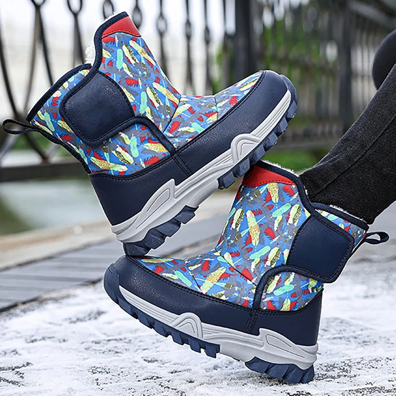 Snow Boots for Kids Boys Winter Warm Wateroof Insulated Fleece Lined Big Kids Cozy Outdoor Sneaker Hiking Boot