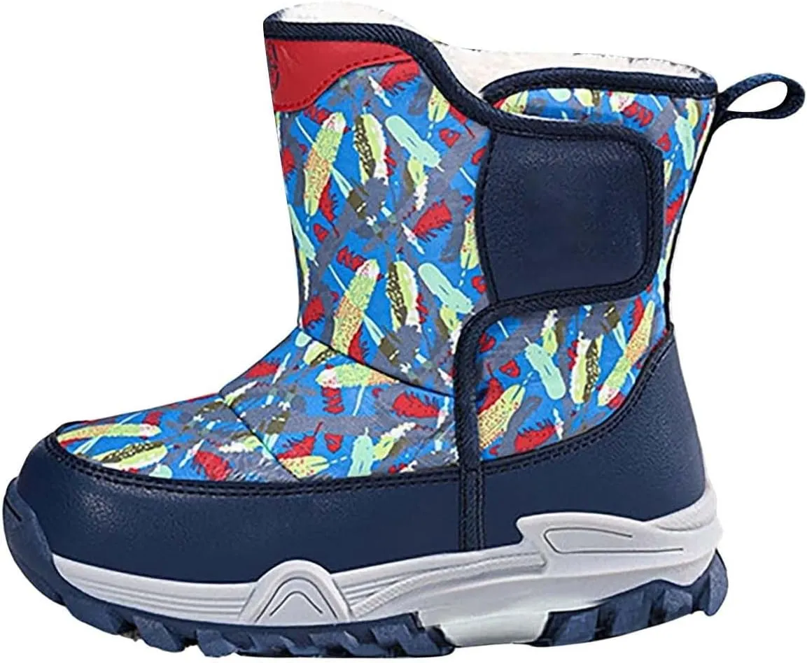 Snow Boots for Kids Boys Winter Warm Wateroof Insulated Fleece Lined Big Kids Cozy Outdoor Sneaker Hiking Boot