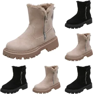 Snow Boots for Women Fashion Autumn And Winter Comfortable Bootie Casual Round Toe Thick Warm Plush Lined Shoes