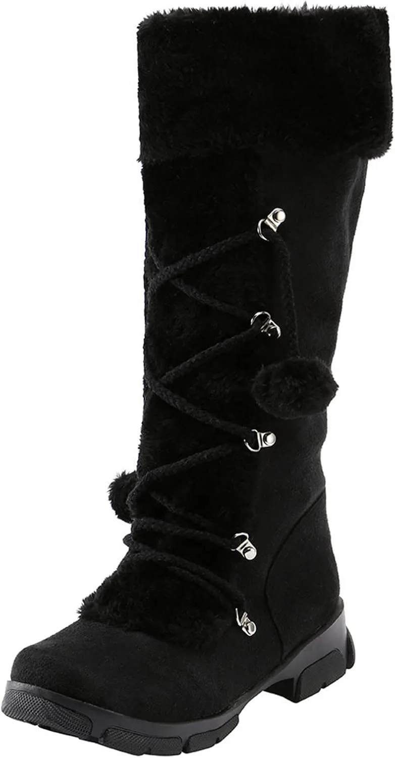 Snow Boots for Women, Mid Calf Warm Insulated Faux Fur Lined Waterproof Lace Up Snow Boots Warm Fur Lined Winter Water-Resistan Ankle Booties Zipper Anti-Slip Boots