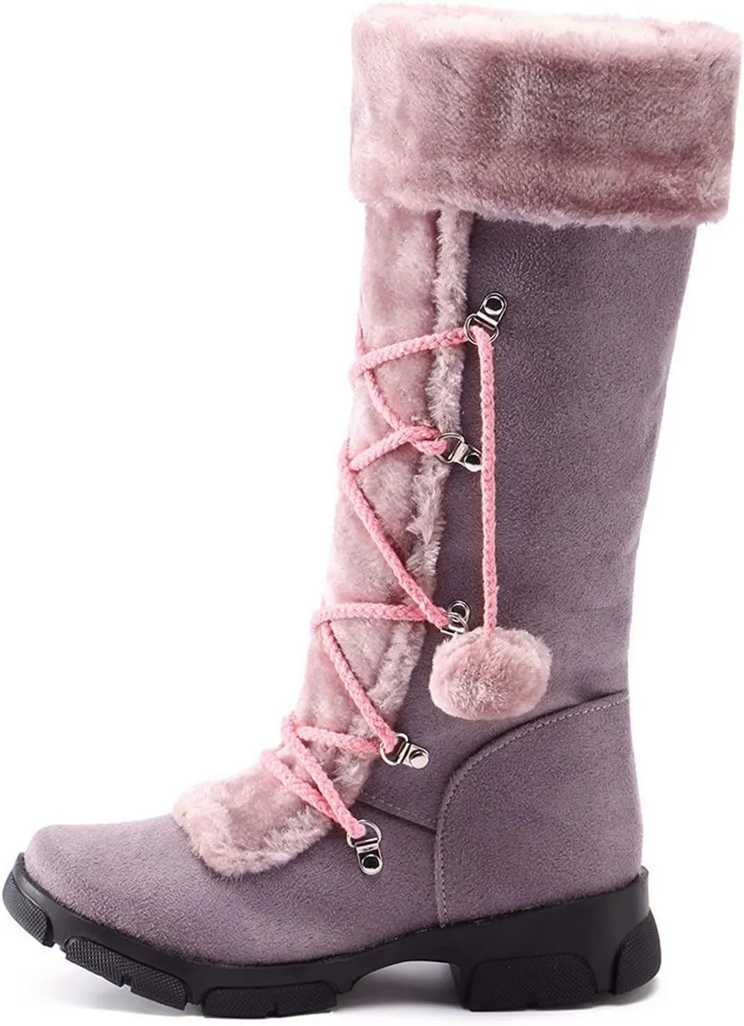 Snow Boots for Women, Mid Calf Warm Insulated Faux Fur Lined Waterproof Lace Up Snow Boots Warm Fur Lined Winter Water-Resistan Ankle Booties Zipper Anti-Slip Boots