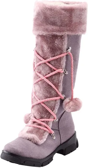 Snow Boots for Women, Mid Calf Warm Insulated Faux Fur Lined Waterproof Lace Up Snow Boots Warm Fur Lined Winter Water-Resistan Ankle Booties Zipper Anti-Slip Boots