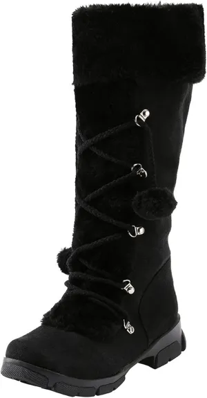 Snow Boots for Women, Mid Calf Warm Insulated Faux Fur Lined Waterproof Lace Up Snow Boots Warm Fur Lined Winter Water-Resistan Ankle Booties Zipper Anti-Slip Boots
