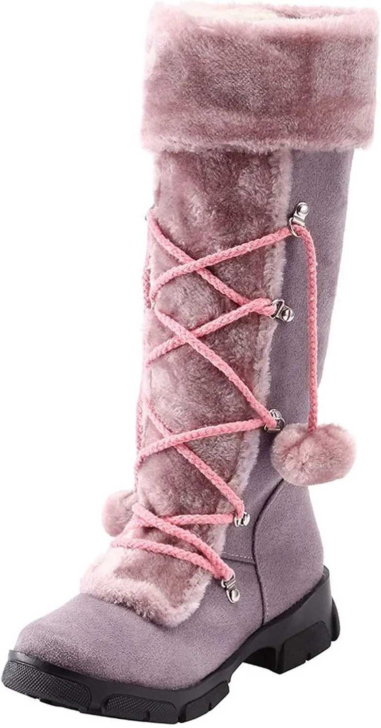 Snow Boots for Women, Mid Calf Warm Insulated Faux Fur Lined Waterproof Lace Up Snow Boots Warm Fur Lined Winter Water-Resistan Ankle Booties Zipper Anti-Slip Boots