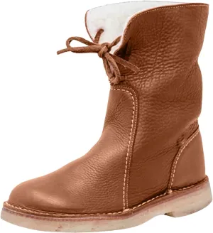 Snow Boots for Women Mid Calf,Warm Fur Lined Winter Boots Casual Lace Up Wide Calf Boots Waterproof Leather Boots