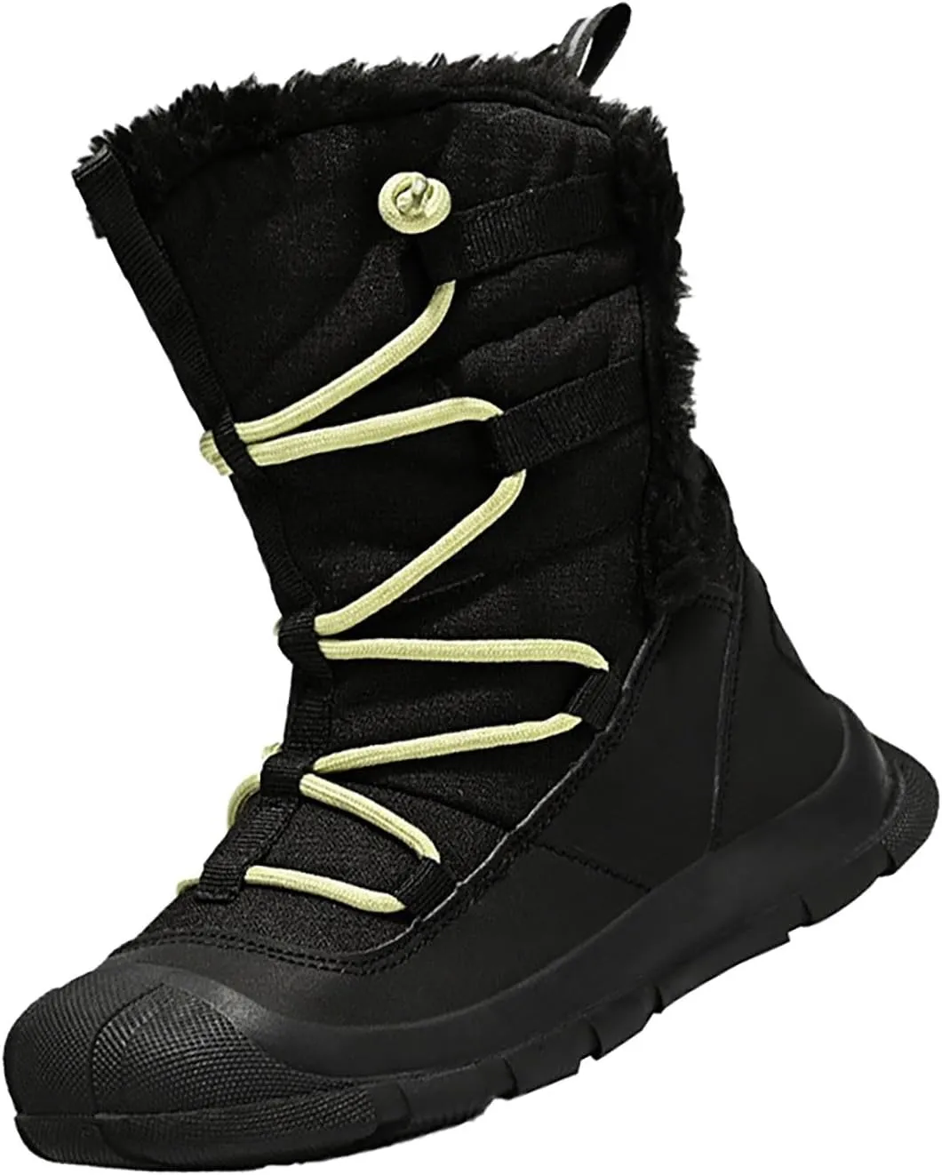 Snow Boots Kids Cozy Faux Fu Anti-Slip Snow Boots Lac Up Booties For Cold Weather Black Lac Up Boots For Girls
