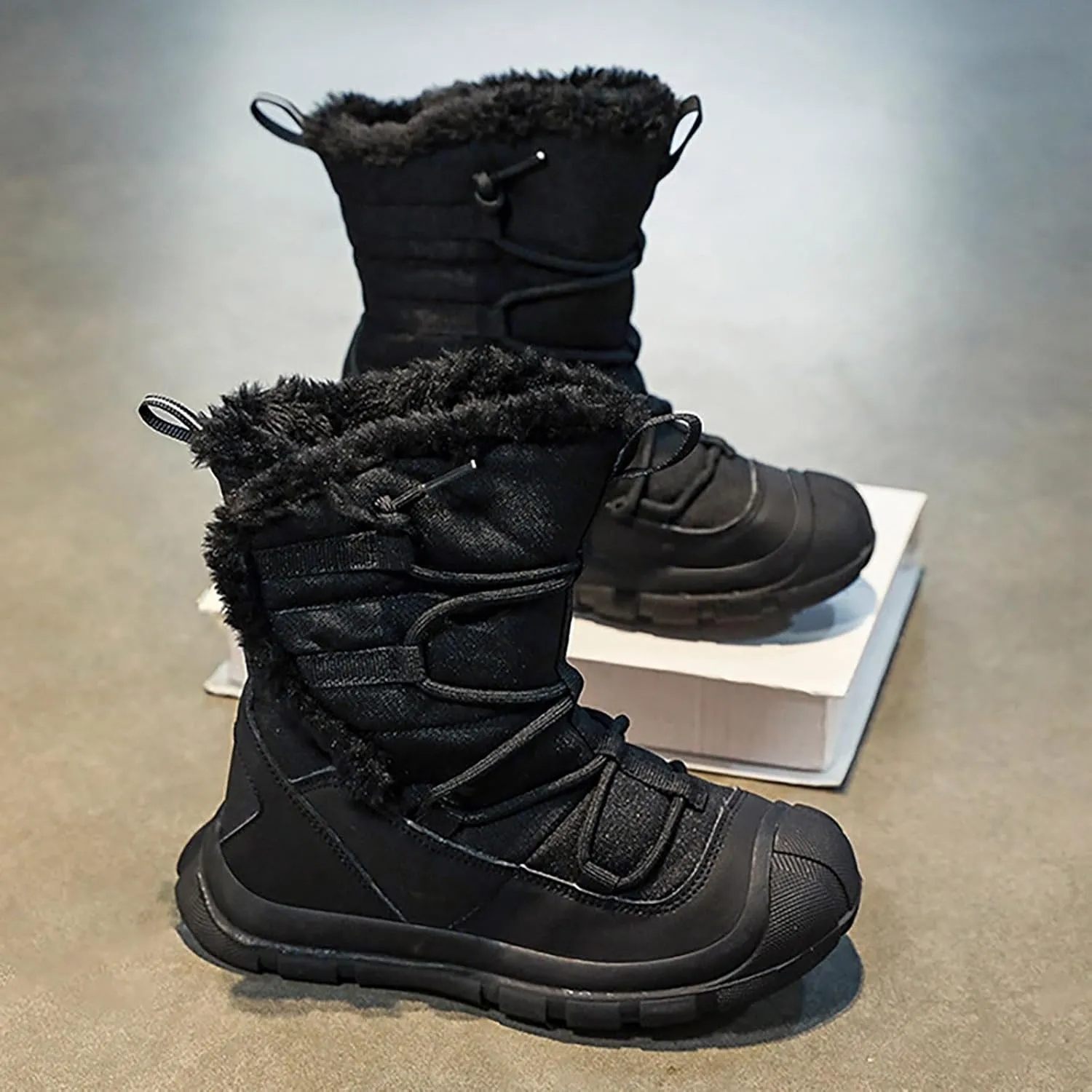 Snow Boots Kids Cozy Faux Fu Anti-Slip Snow Boots Lac Up Booties For Cold Weather Black Lac Up Boots For Girls