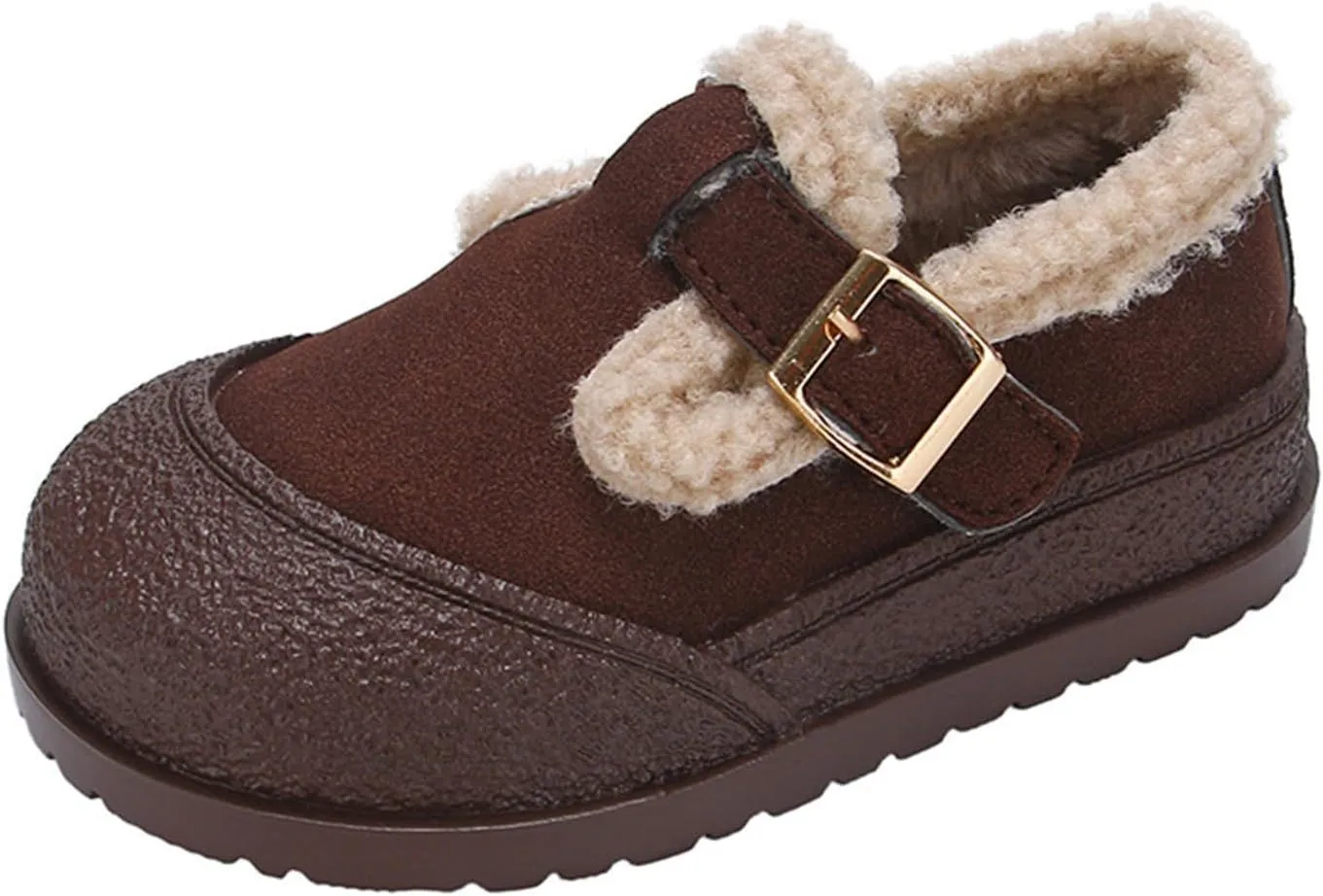 Snow Sneakers for Boys Girls, Suede Platform Warm Fr Lined Fashion Slip-on Comfortable Winter Flat Ankle Shoes